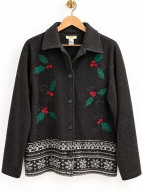 Talbots Vintage Christmas Fleece Jacket XL